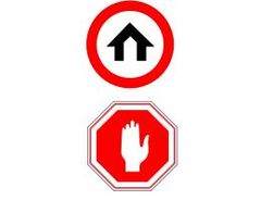 Так в Израиле выглядят знаки "начало населенного пункта" и "стоп". Первый обязывает снизить скорость до 50 км/час, а второй - остановиться и пропустить всех при выезде на дорогу.